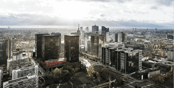 Foto van een grote stad vanuit de lucht