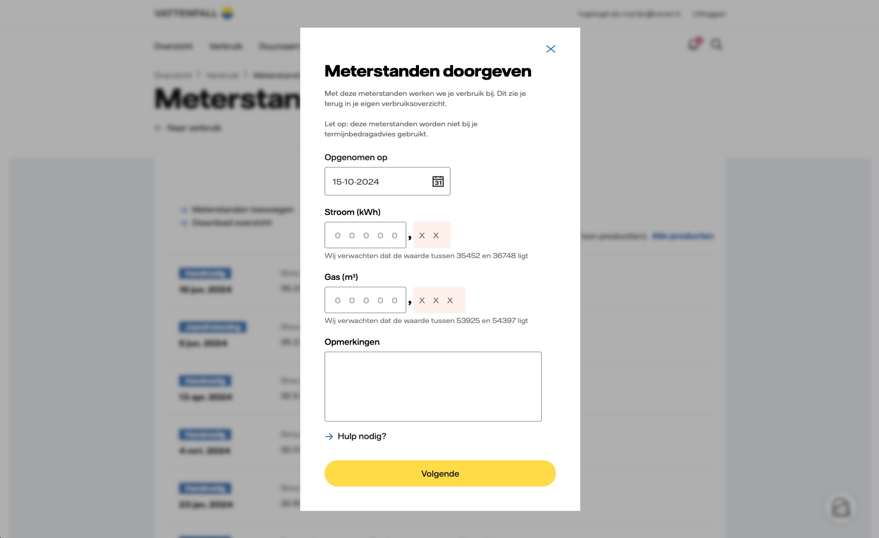 Mijn Verbruik invoeren bij normale meter